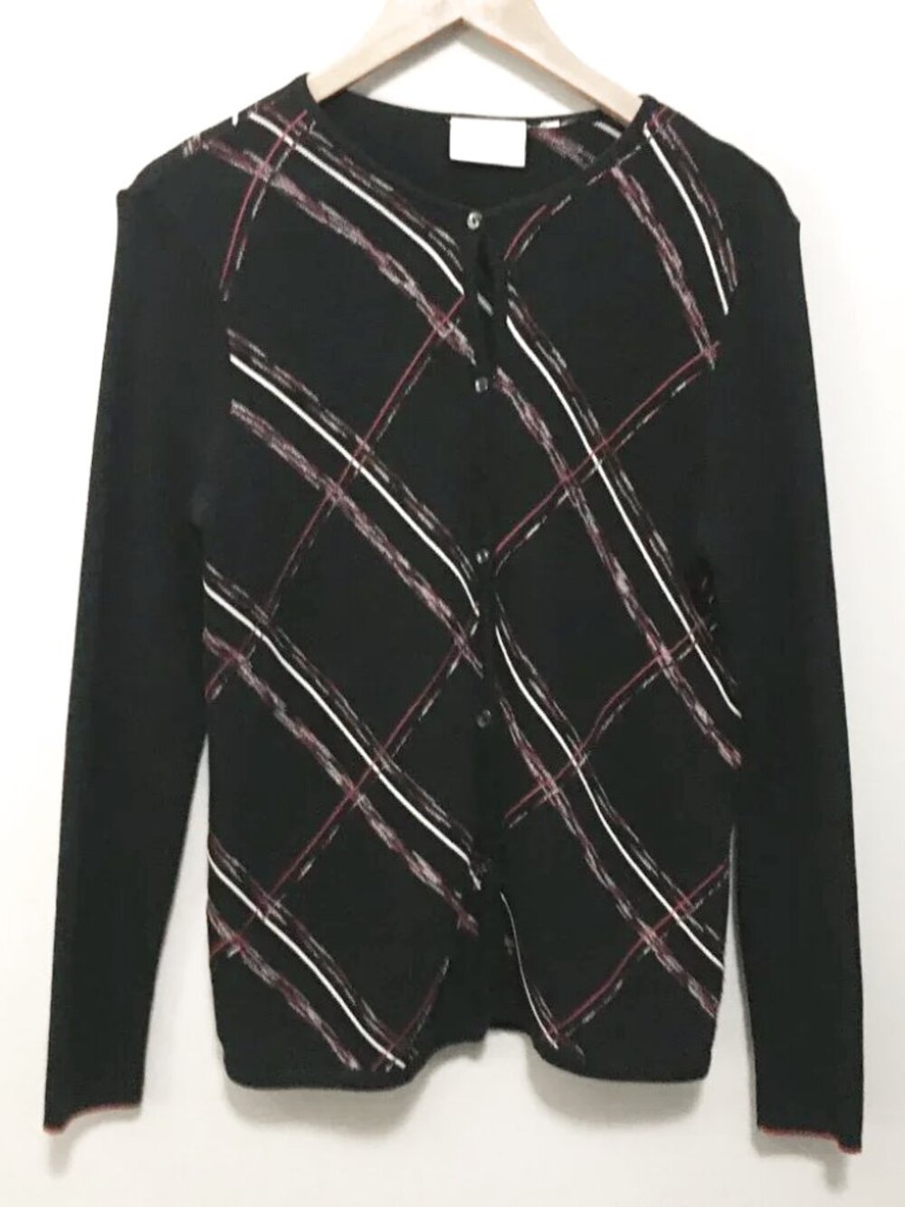 Liz Claiborne Black Diagonal Stripe Button Down Cardigan Size